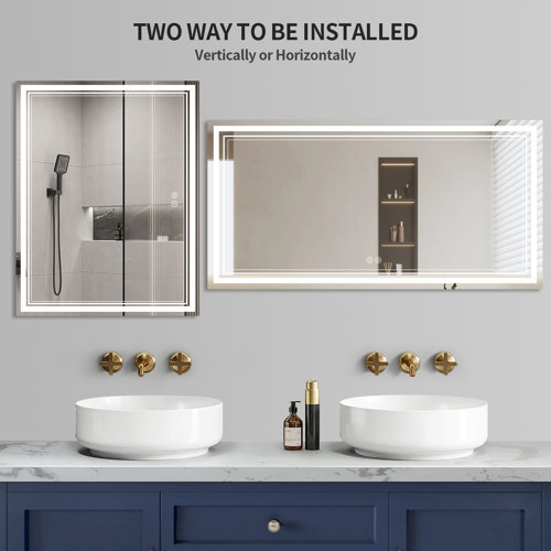 Ivy Bronx Epping Rectangle LED Wall Mirror, Dimmable Vanity Lighted